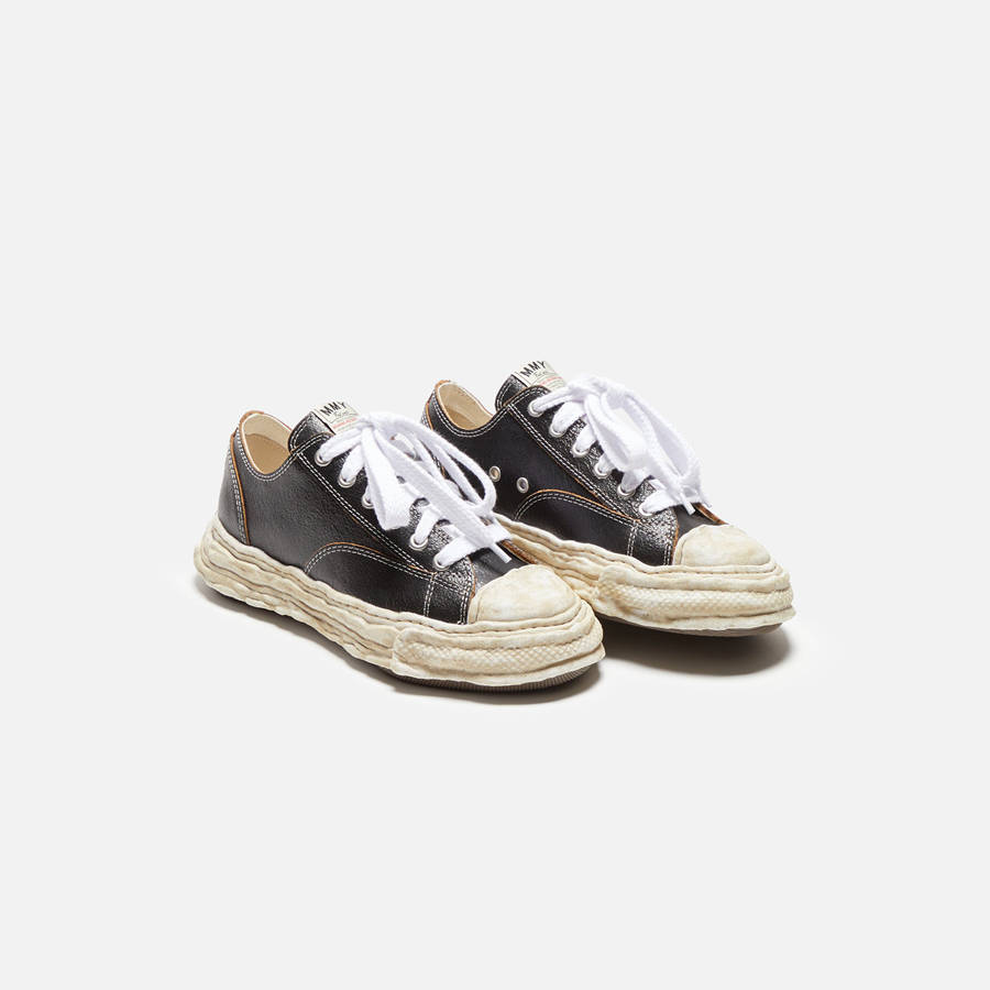Black Men Kith Mihara Yasuhiro Peterson Low 23 Cracking Leather Sneakers | 1729-EQYDO