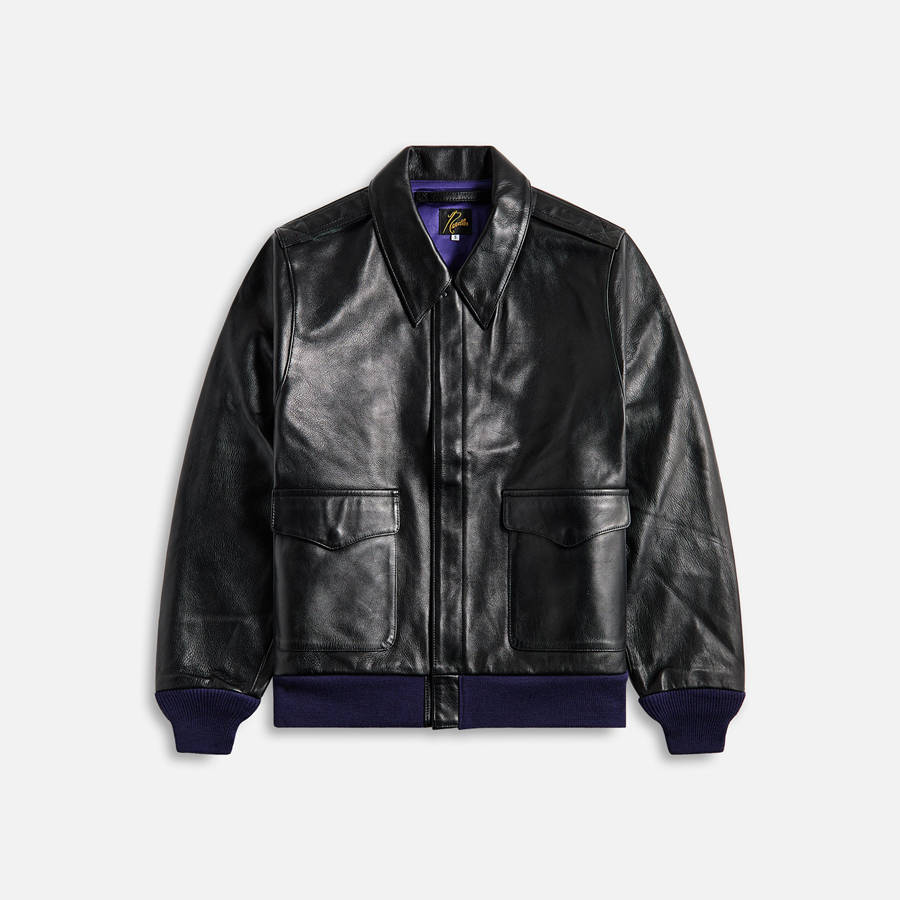 Black Men Kith Needles A-2 Cowhide Jackets | 3054-KZWUP