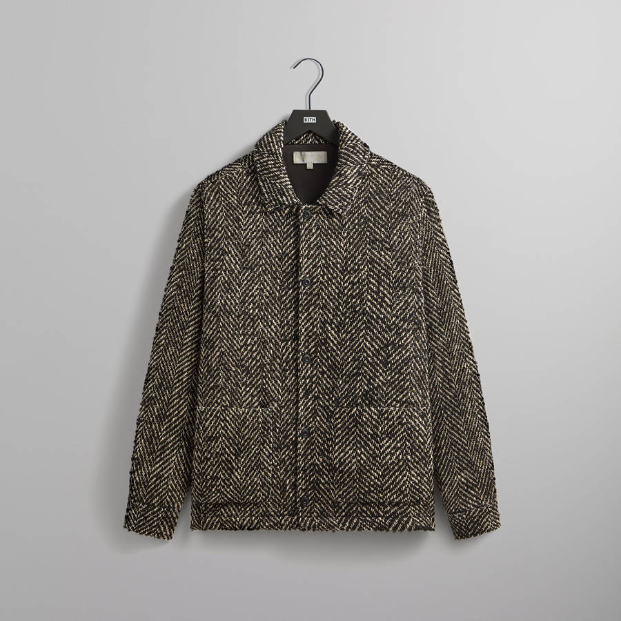 Black Men Kith Oversized Herringbone Boxy Collared Shirts | 6015-WTMOS