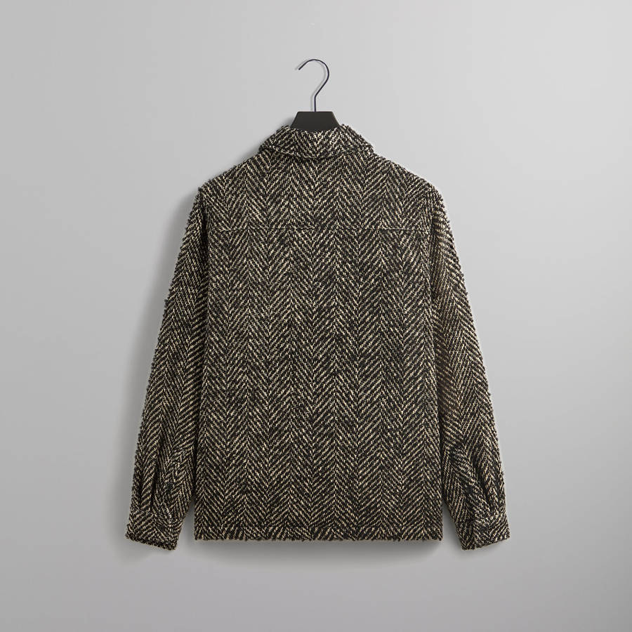 Black Men Kith Oversized Herringbone Boxy Collared Shirts | 6015-WTMOS