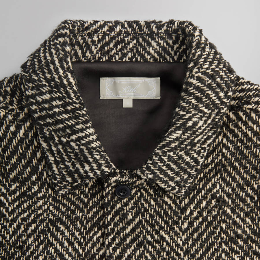 Black Men Kith Oversized Herringbone Boxy Collared Shirts | 6015-WTMOS
