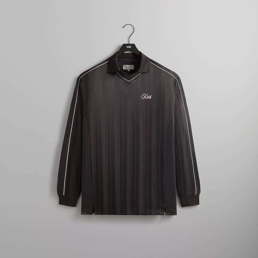 Black Men Kith Pinstripe Tricot Panelled Tap In Polo Shirts | 4208-AZVXK