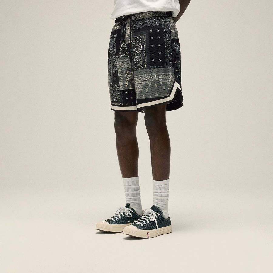 Black Men Kith Printed Mesh Curtis Shorts | 3746-CUJPI