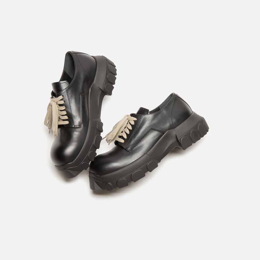 Black Men Kith Rick Owens Laceup Bozo Tractor Derby | 2807-UVHLJ