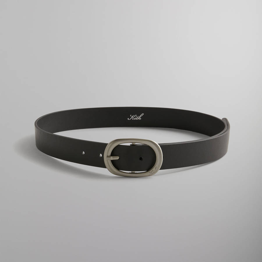Black Men Kith Round Buckle Leather Belts | 0648-BHWLP