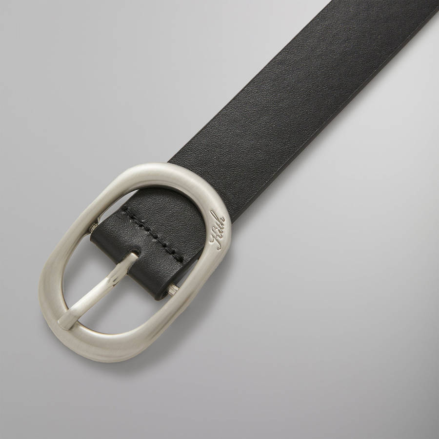 Black Men Kith Round Buckle Leather Belts | 0648-BHWLP