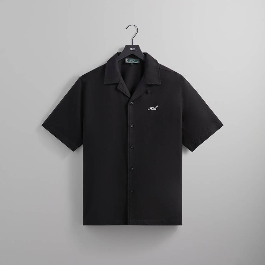 Black Men Kith Silk Cotton Thompson Camp Collar Shirts | 6543-AXYZG