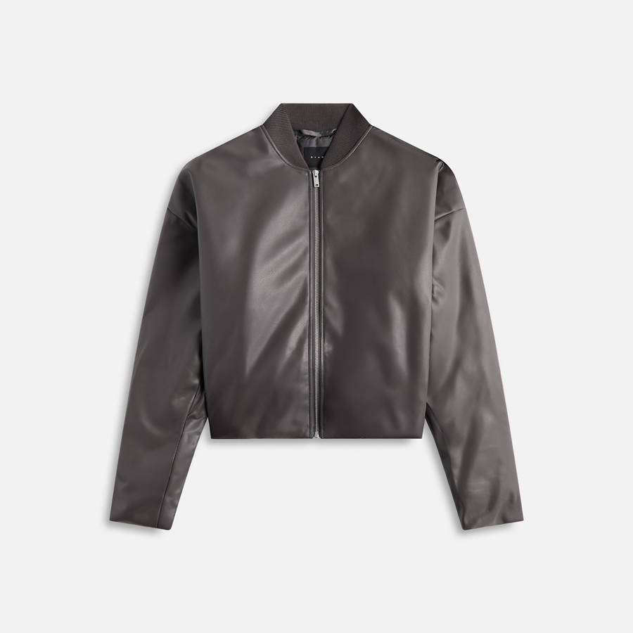 Black Men Kith Stampd Faux Leather Oversized Cropped Bomber Jackets | 5469-LNURK