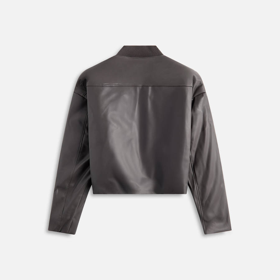 Black Men Kith Stampd Faux Leather Oversized Cropped Bomber Jackets | 5469-LNURK