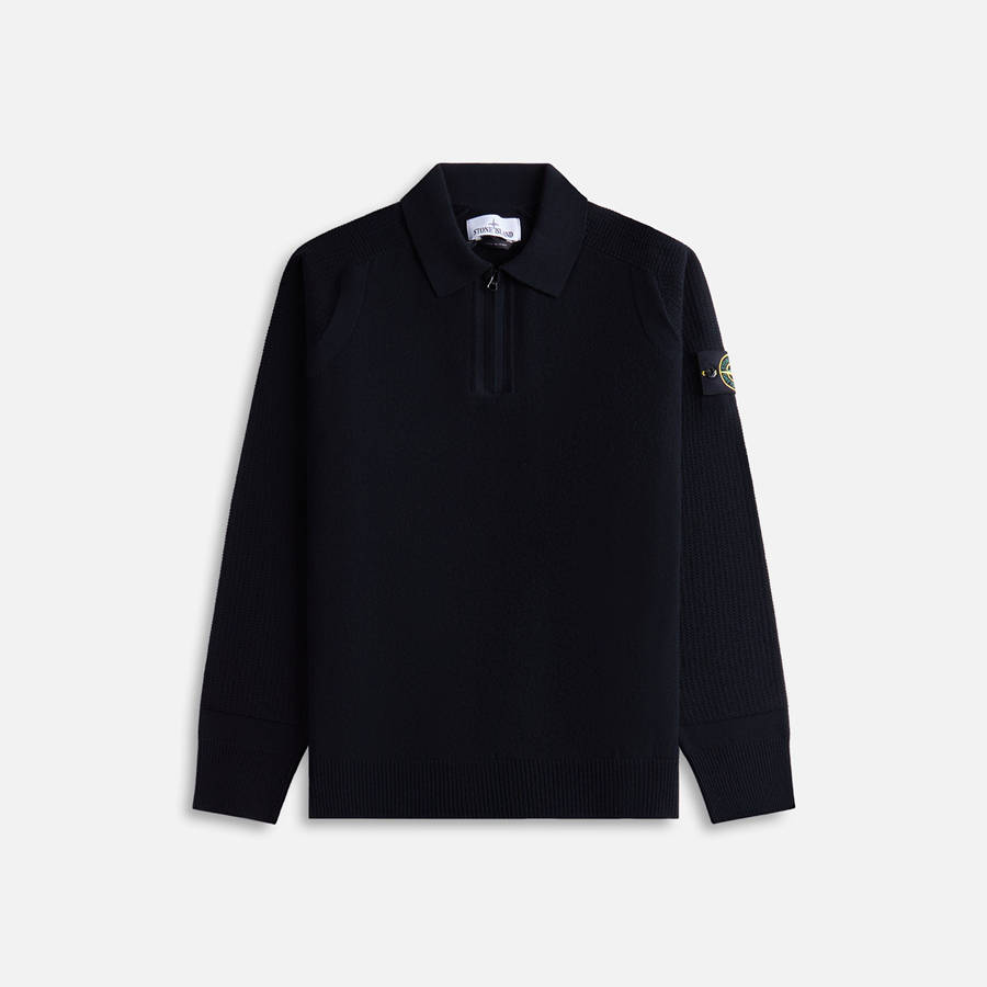 Black Men Kith Stone Island LS Zip Polo Shirts | 8179-DBRLS