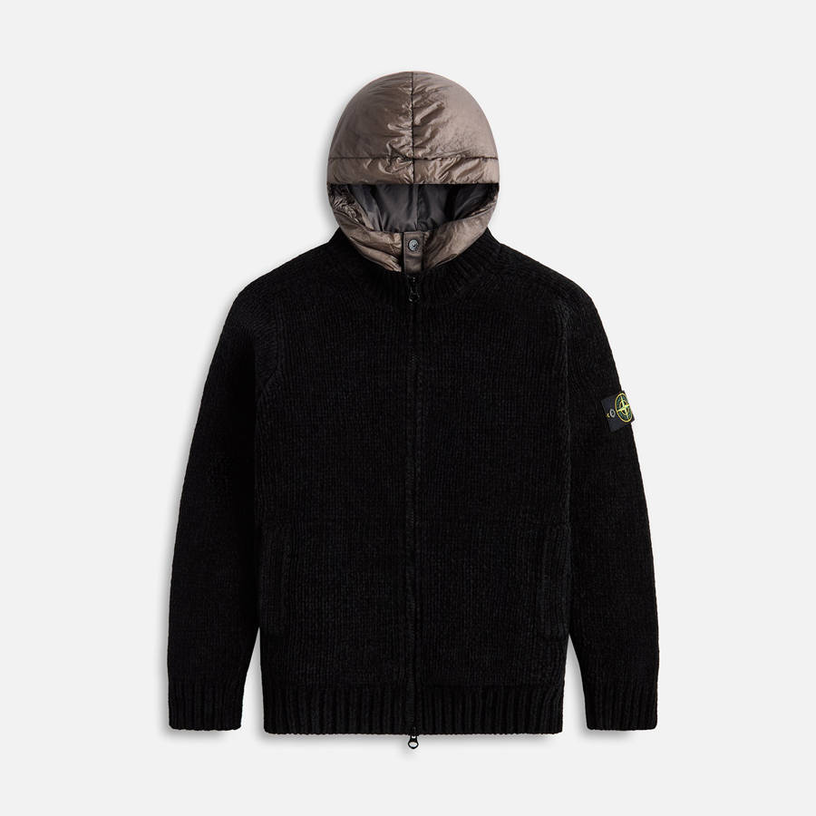 Black Men Kith Stone Island Zip Knit Hooded Jackets | 1826-FXDGB