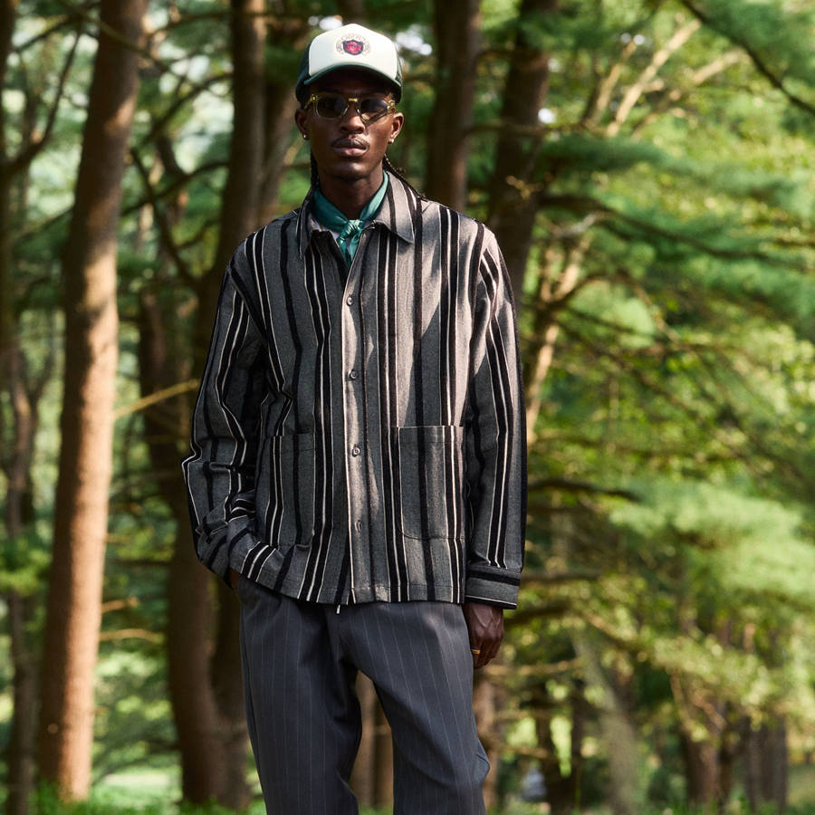 Black Men Kith Striped Flannel Boxy Collared Overshirt Jackets | 9452-VYNWB