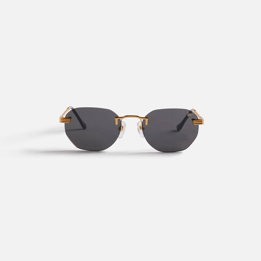 Black Men Kith Vintage Frames Detroit Player Drill Mount 24Kt Gold Sunglasses | 2308-NGQOB