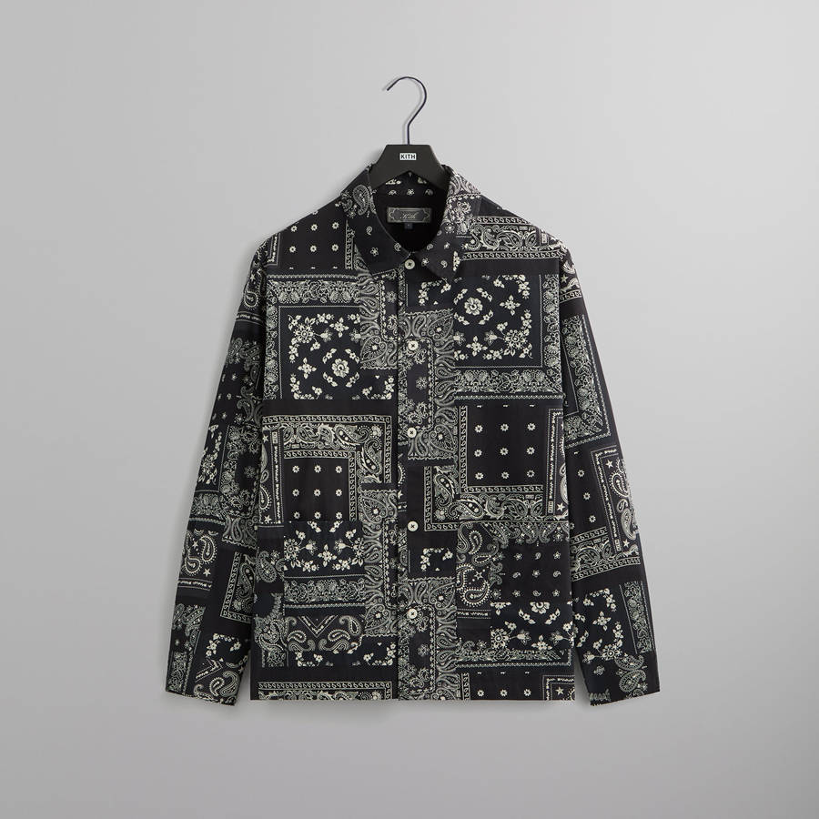 Black Men Kith Washed Cotton Bandana Boxy Collared Shirts | 6082-AIZYN