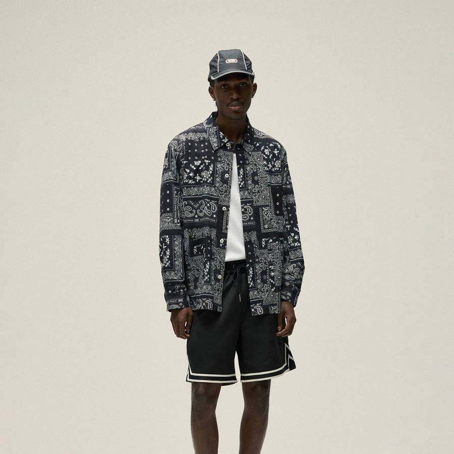 Black Men Kith Washed Cotton Bandana Boxy Collared Shirts | 6082-AIZYN