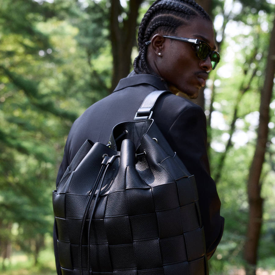 Black Men Kith Woven Leather Rucksack Bags | 6104-LRSFE