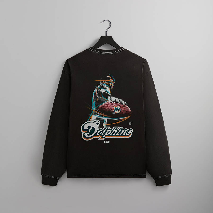 Black Men Kith and '47 for the NFL: Dolphins Vintage Long Sleeve T-Shirt | 8945-GTFZS