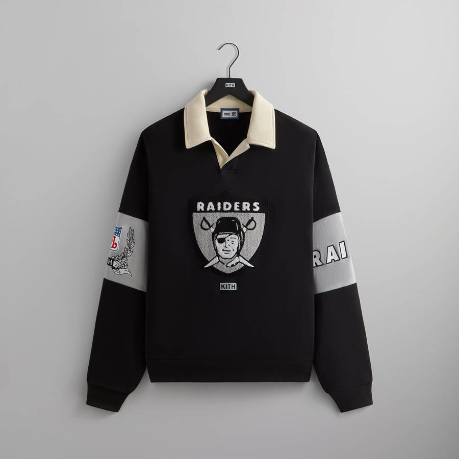 Black Men Kith and '47 for the NFL: Raiders Nelson Collared Pullover Shirts | 4175-UVXYM
