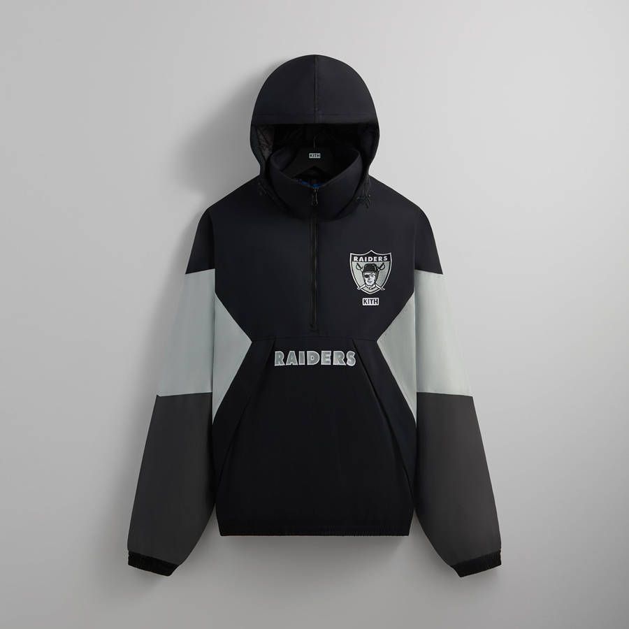 Black Men Kith and '47 for the NFL: Raiders Quarter Zip Anorak With Hood Jackets | 1283-EDGXJ