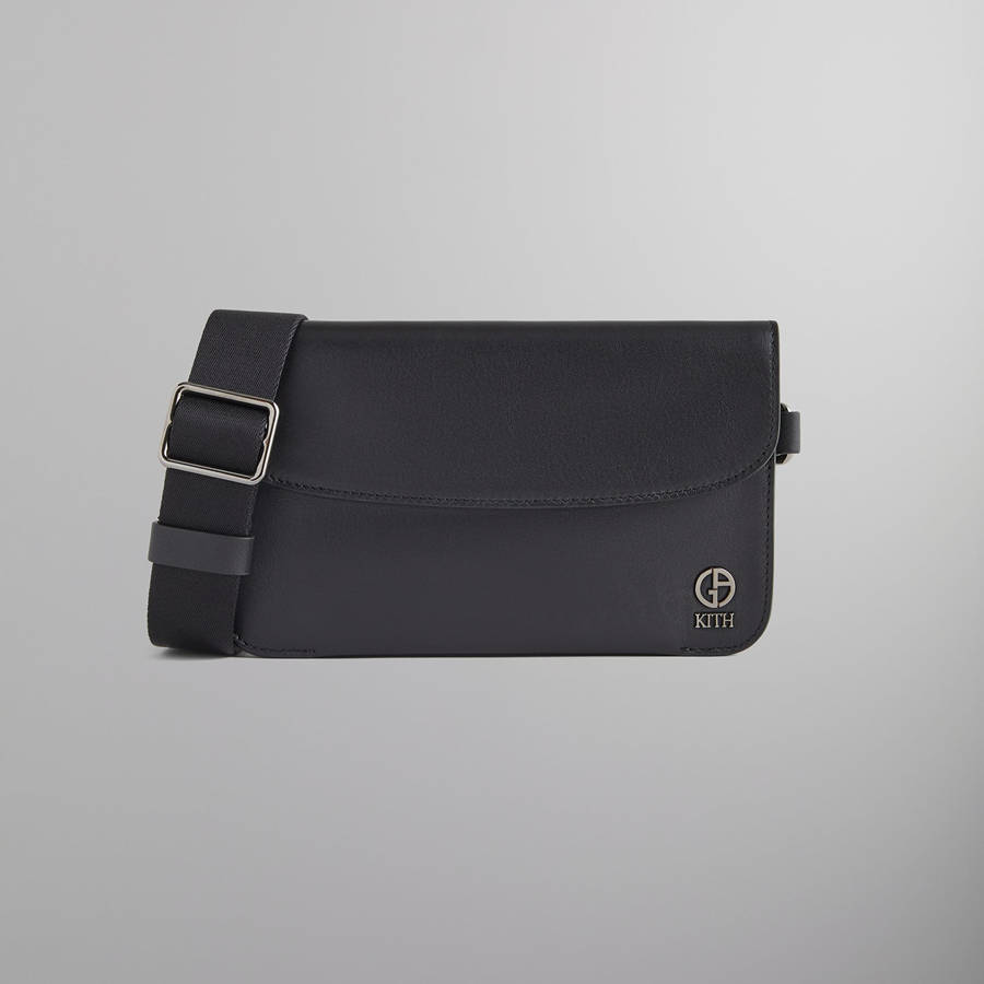 Black Men Kith and Giorgio Armani Leather Double Pouch Bags | 5328-YVNJG