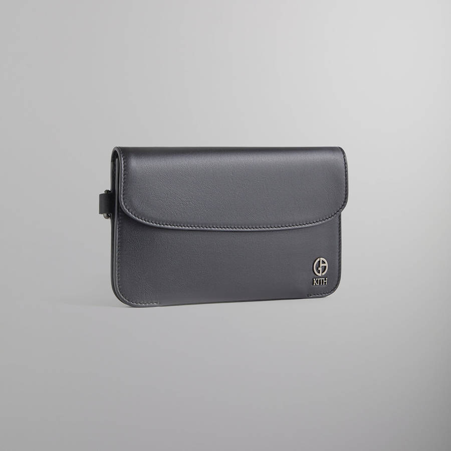 Black Men Kith and Giorgio Armani Leather Double Pouch Bags | 5328-YVNJG