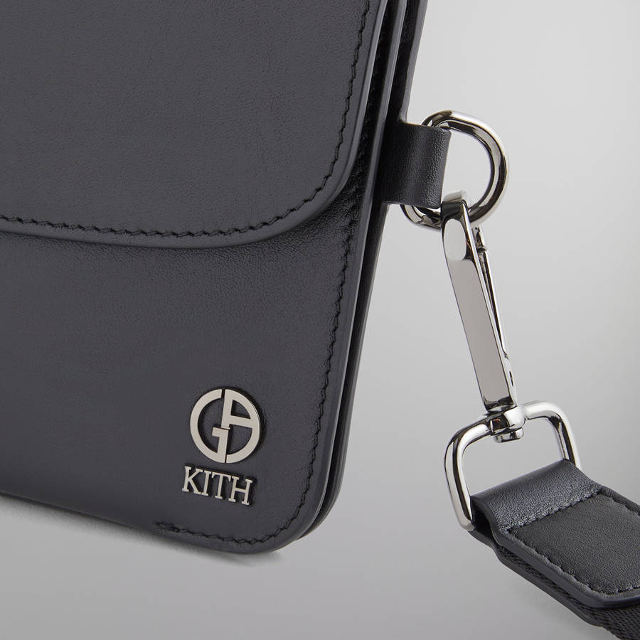 Black Men Kith and Giorgio Armani Leather Double Pouch Bags | 5328-YVNJG