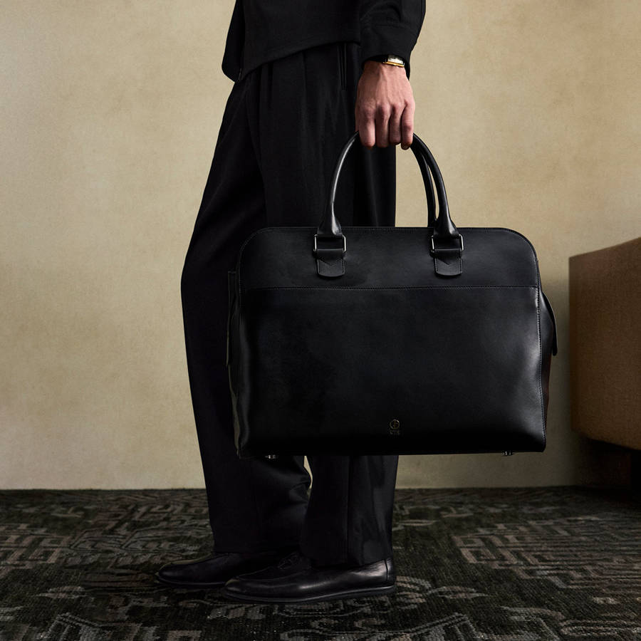 Black Men Kith and Giorgio Armani Monogram Leather Document Bags | 3512-XGTNF