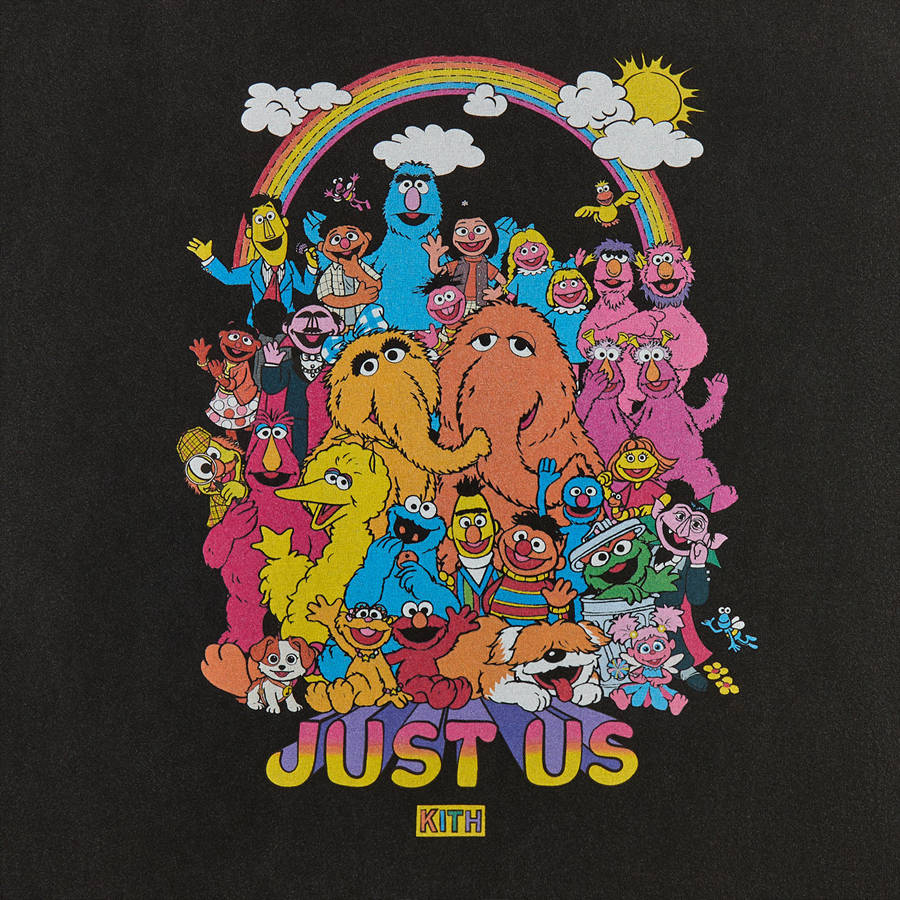 Black Men Kith for Sesame Street Characters Vintage T-Shirt | 6078-WQXLR