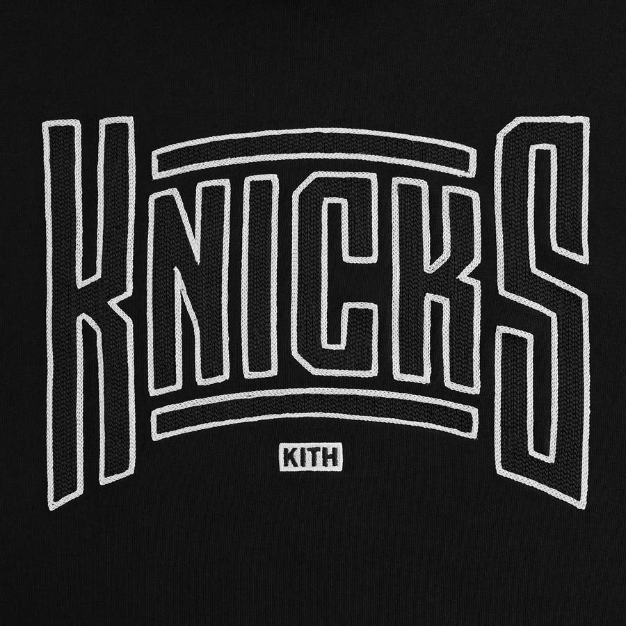 Black Men Kith for the New York Knicks Arched Vintage Nelson Hoodie Sweatshirts | 9637-HTCAF