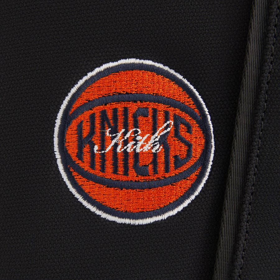 Black Men Kith for the New York Knicks All Over Embroidered Canvas Tote Bags | 5673-JOXLB