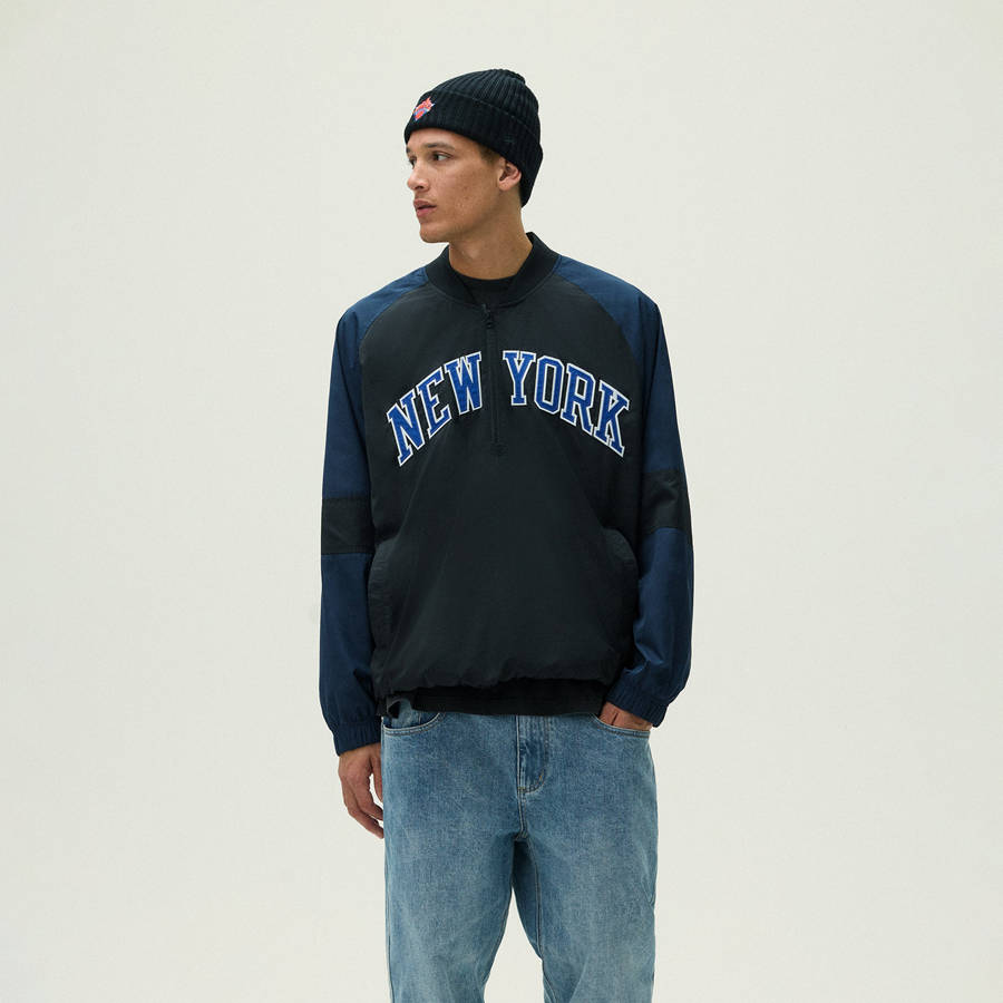 Black Men Kith for the New York Knicks Ball Nylon Quarter Zip Sweatshirts | 5768-CTRGY