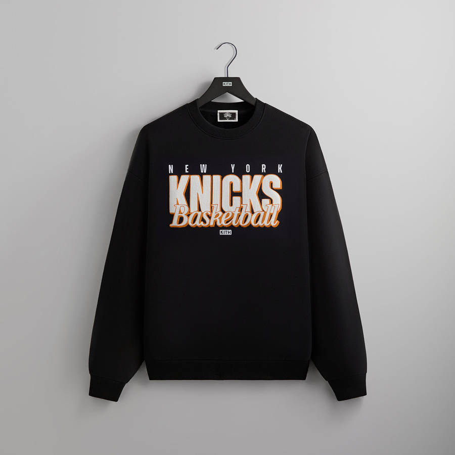 Black Men Kith for the New York Knicks Classic Vintage Nelson Crewneck Sweatshirts | 9245-XNZLQ