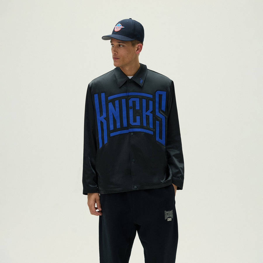 Black Men Kith for the New York Knicks Snap Front Coaches Jackets | 9650-TRJVN