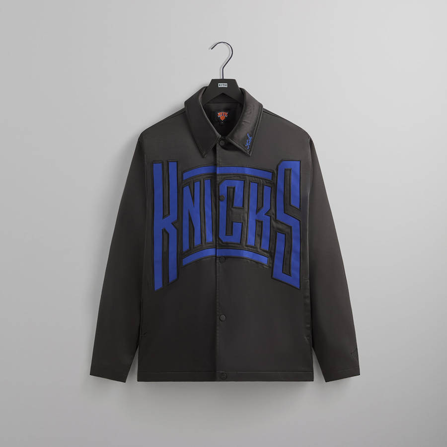 Black Men Kith for the New York Knicks Snap Front Coaches Jackets | 9650-TRJVN