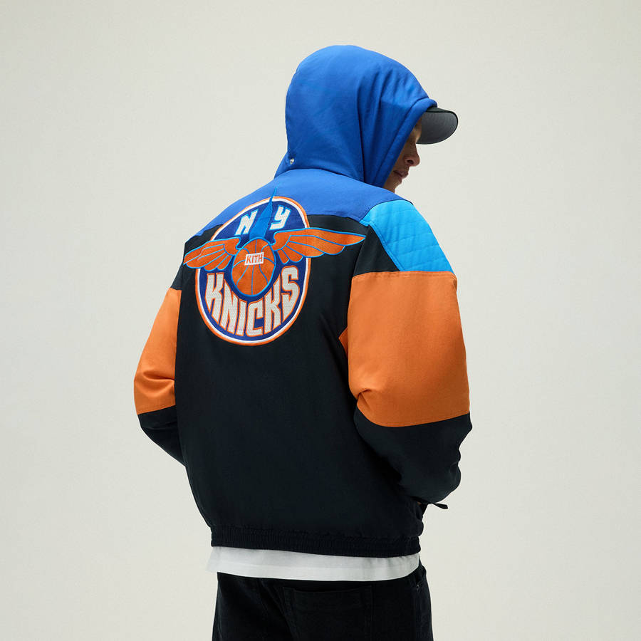 Black Men Kith for the New York Knicks Wings Quarter Zip Anorak Jackets | 4705-PAQVE