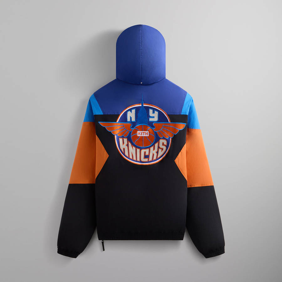 Black Men Kith for the New York Knicks Wings Quarter Zip Anorak Jackets | 4705-PAQVE