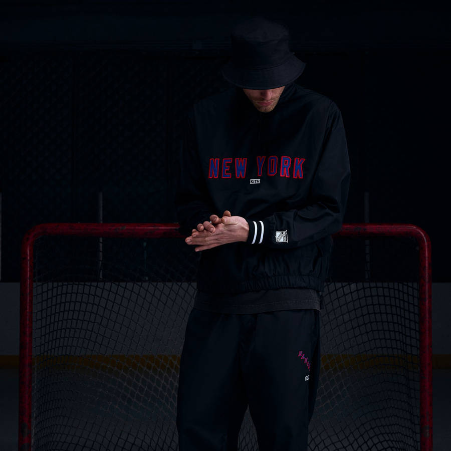 Black Men Kith for the New York Rangers Nylon Quarter Zip Sweatshirts | 8564-RZQSB