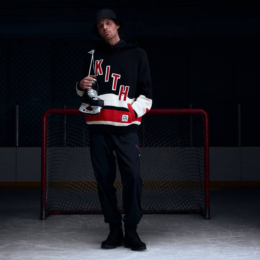 Black Men Kith for the New York Rangers Hooded Delk Sweater Hoodie | 1974-QENFC