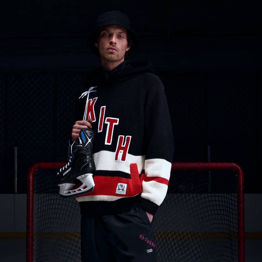 Black Men Kith for the New York Rangers Hooded Delk Sweater Hoodie | 1974-QENFC