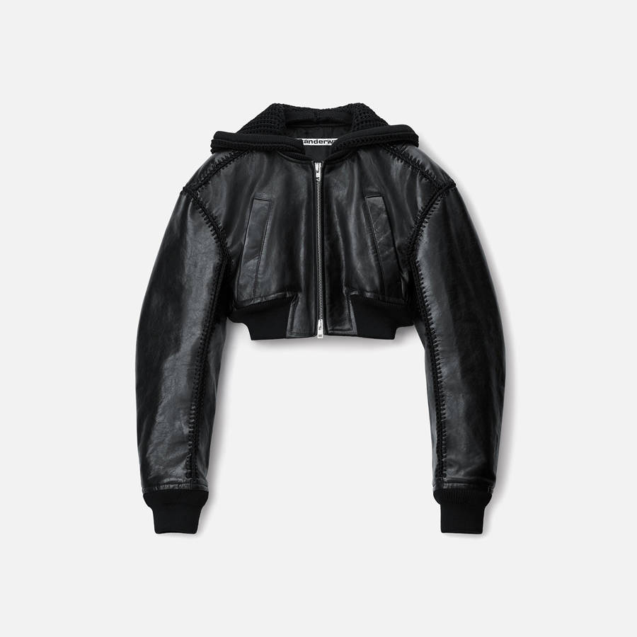 Black Women Kith Alexander Wang Bomber with Crochet Hood Jackets | 5741-YXRUP