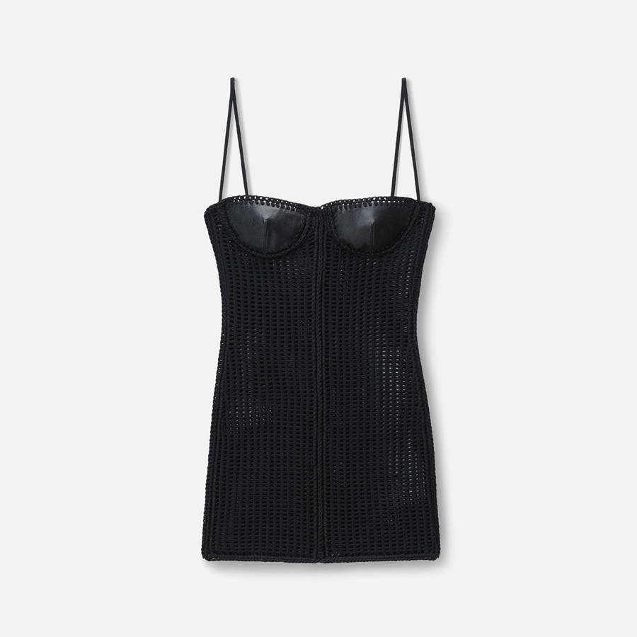 Black Women Kith Alexander Wang Knit Mini with Leather Bust Dress | 1076-PCBES