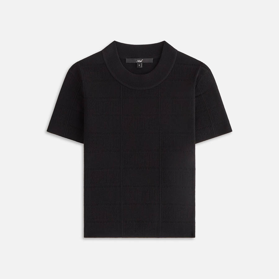 Black Women Kith Arys Monogram Pointelle T-Shirt | 6105-IAEYN