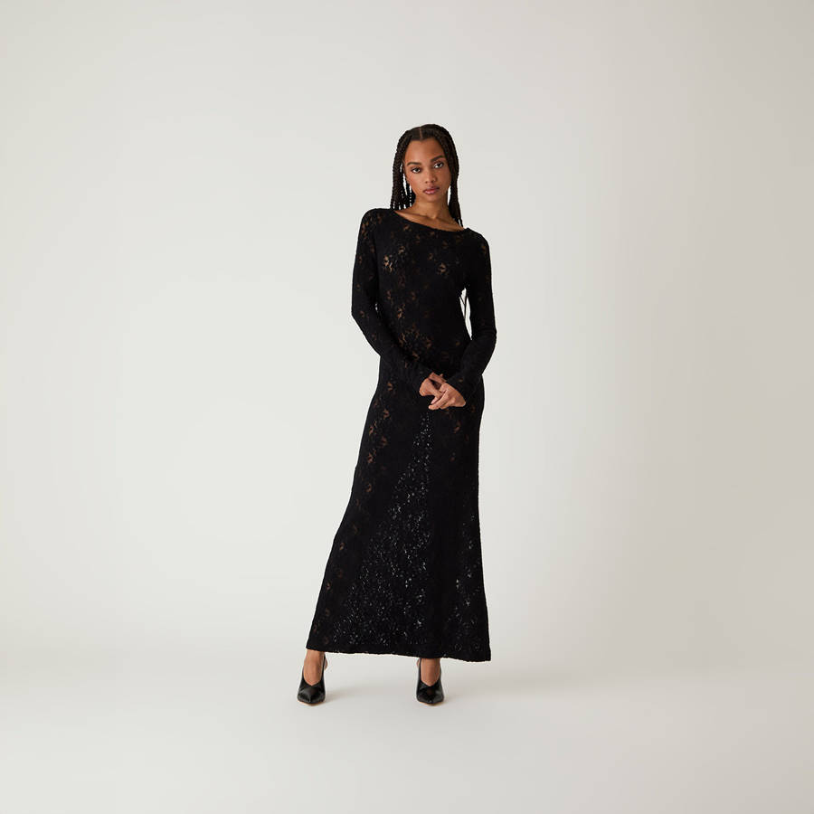 Black Women Kith Bailey Plush Lace Maxi Dress | 1984-URGPM