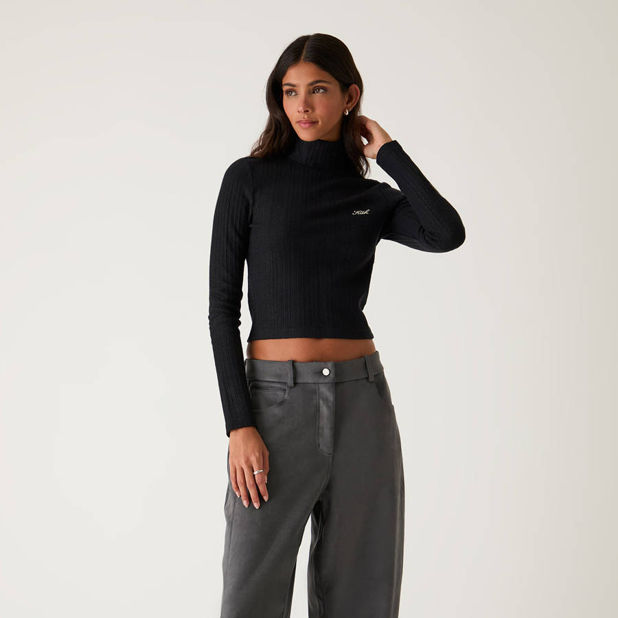 Black Women Kith Brier II Pointelle Turtleneck Shirts | 1943-MJVTB