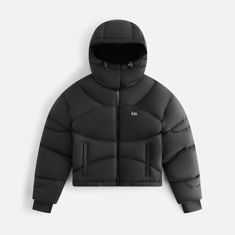 Black Women Kith Corey Hooded Nylon Puffers | 5796-CKNDW