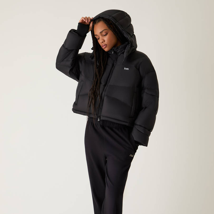 Black Women Kith Corey Hooded Nylon Puffers | 5796-CKNDW