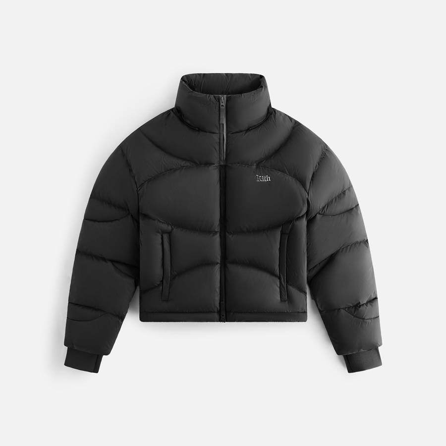 Black Women Kith Corey Hooded Nylon Puffers | 5796-CKNDW