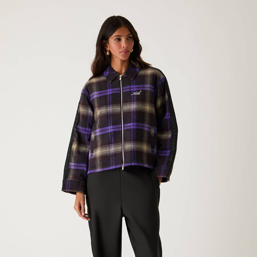 Black Women Kith Corwin Flannel Coach Zip Sweaters | 6349-BIDYL