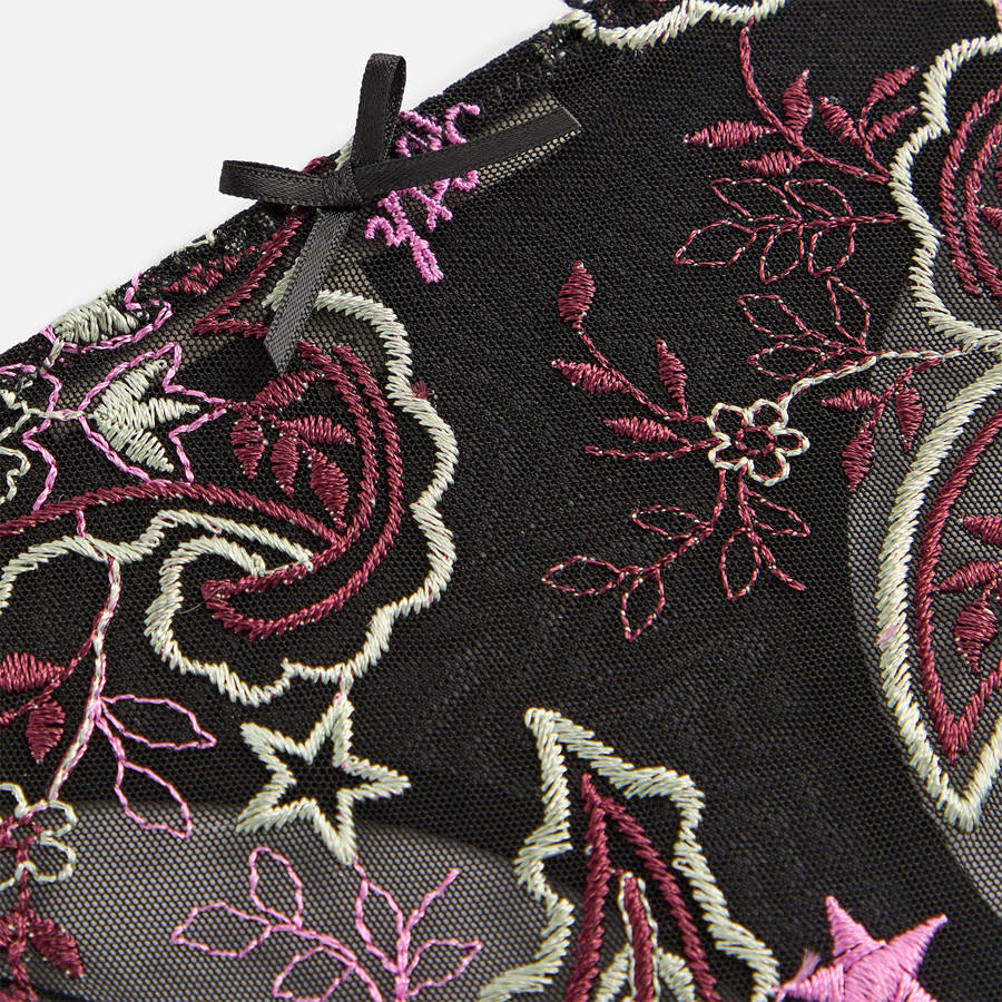 Black Women Kith Embroidered Bra and Thong Set Underwear | 8719-SRJDH