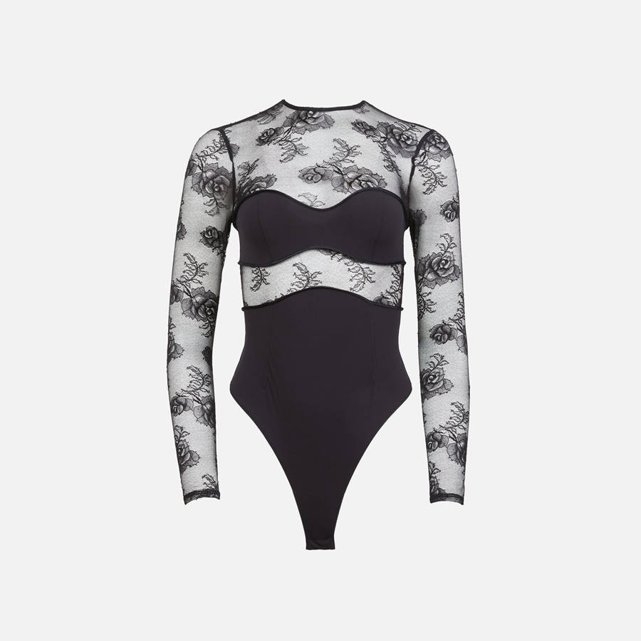 Black Women Kith Fleur du Mal Bouquet Lace and Jersey Bodysuit | 7284-BASLC